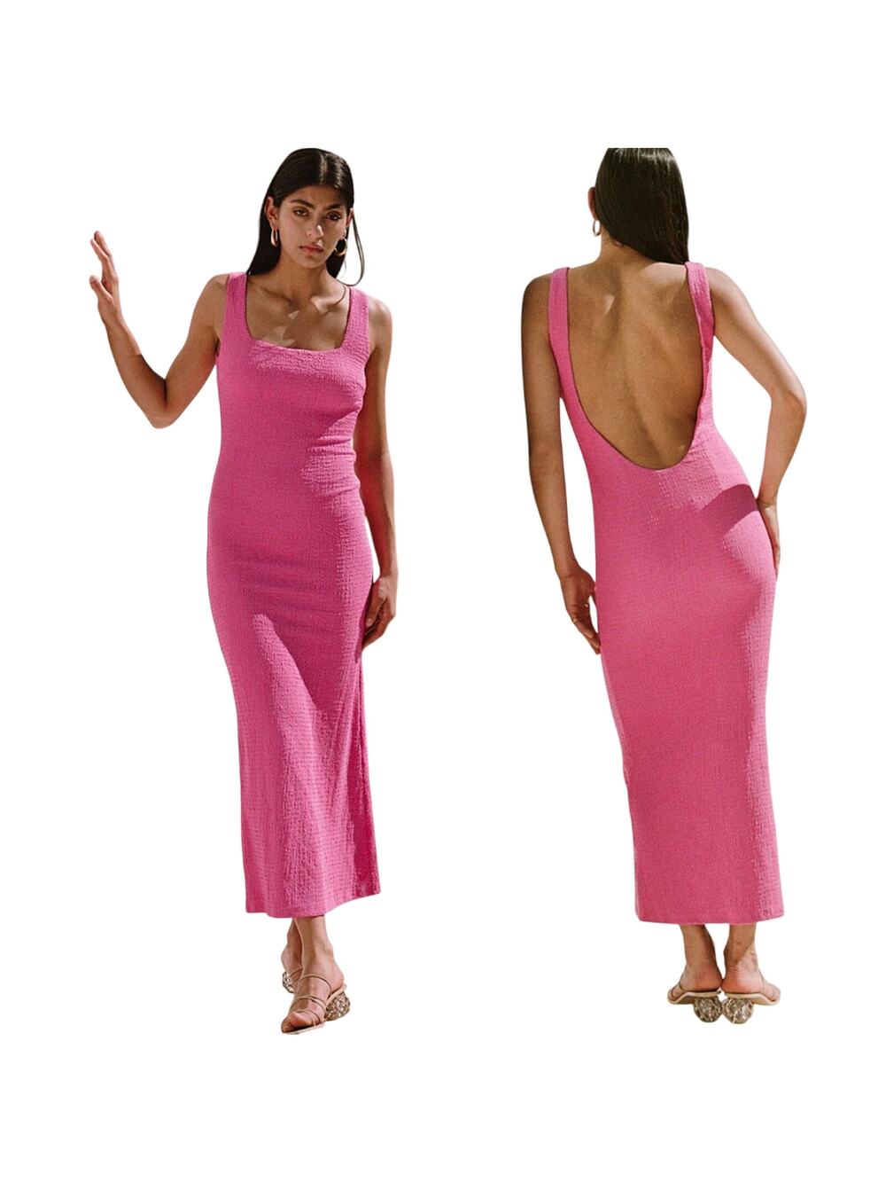 SABO Backless Lauryn Midi Maxi Dress Textured Low Back Hot Pink NEW 8